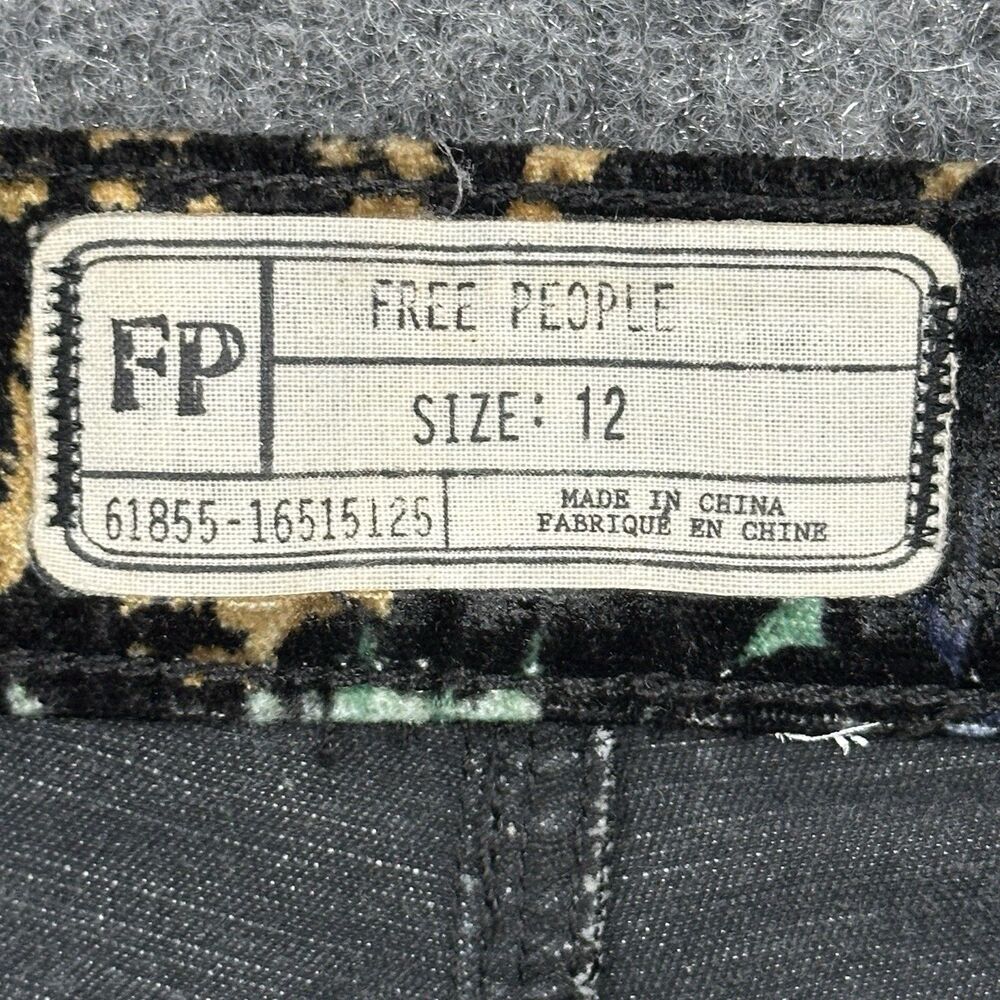 Free People Velvet Skinny Pant 12 Black Floral Print Retro Zip Pockets Mid Rise - Picture 9 of 14